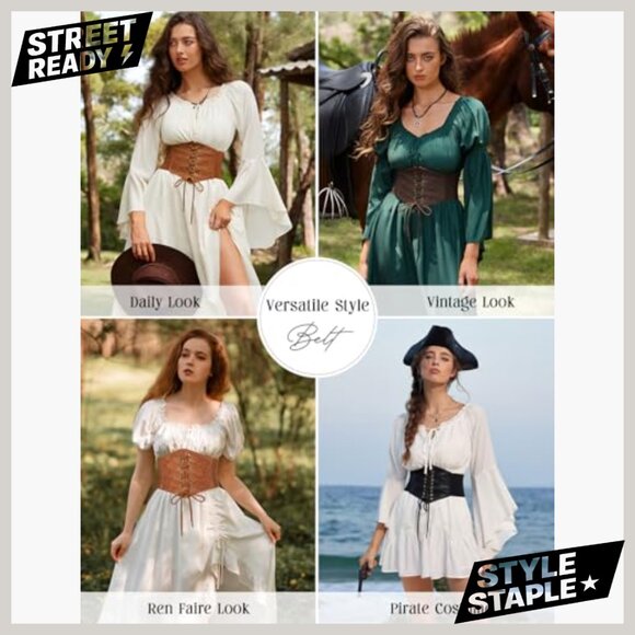 Leather Lace-Up Corset Belt Renaissance Waspie Waist Medium Size - Picture 4 of 7